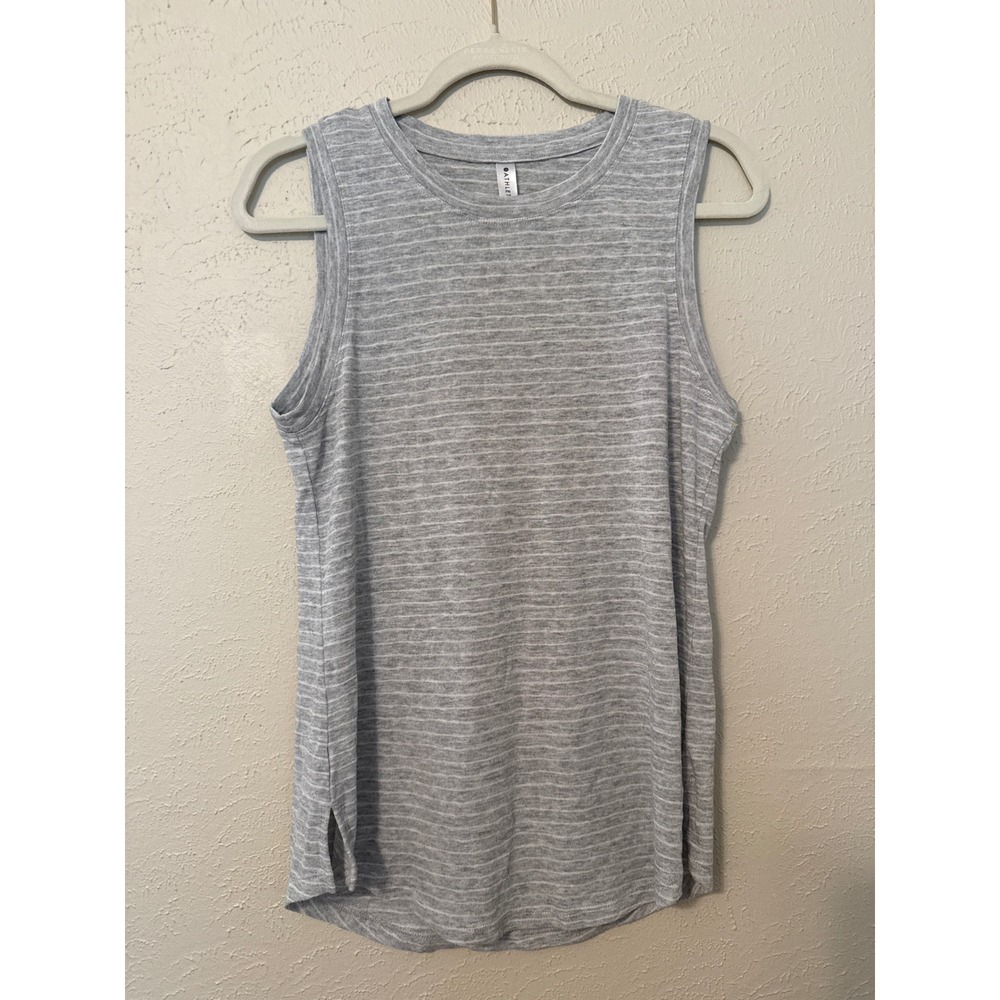 Athleta Womens Striped Sleeveless Tank Top Grey White Small Activewear Casual
